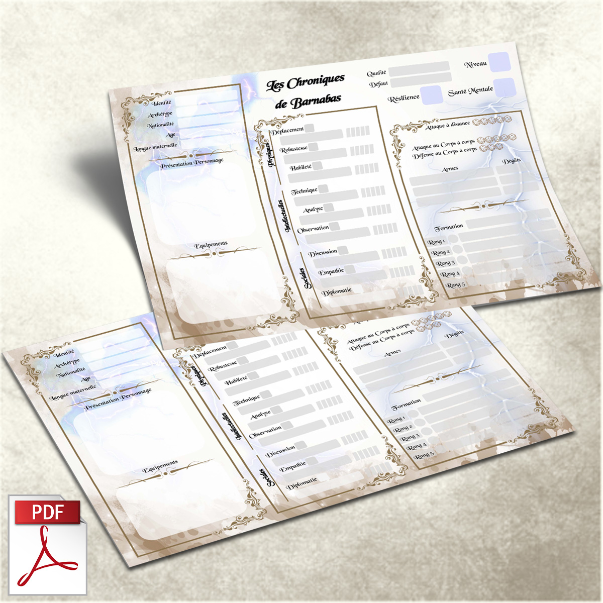 Les Chroniques de Barnabas - Feuille de personnage